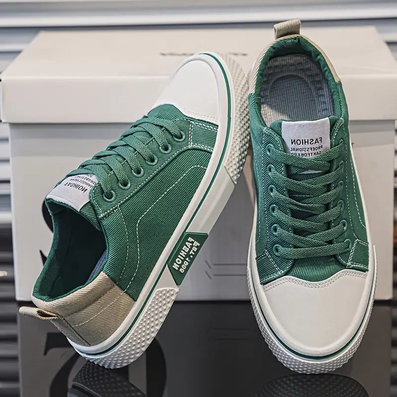 Lace-Up Canvas Sneakers for Men - Green