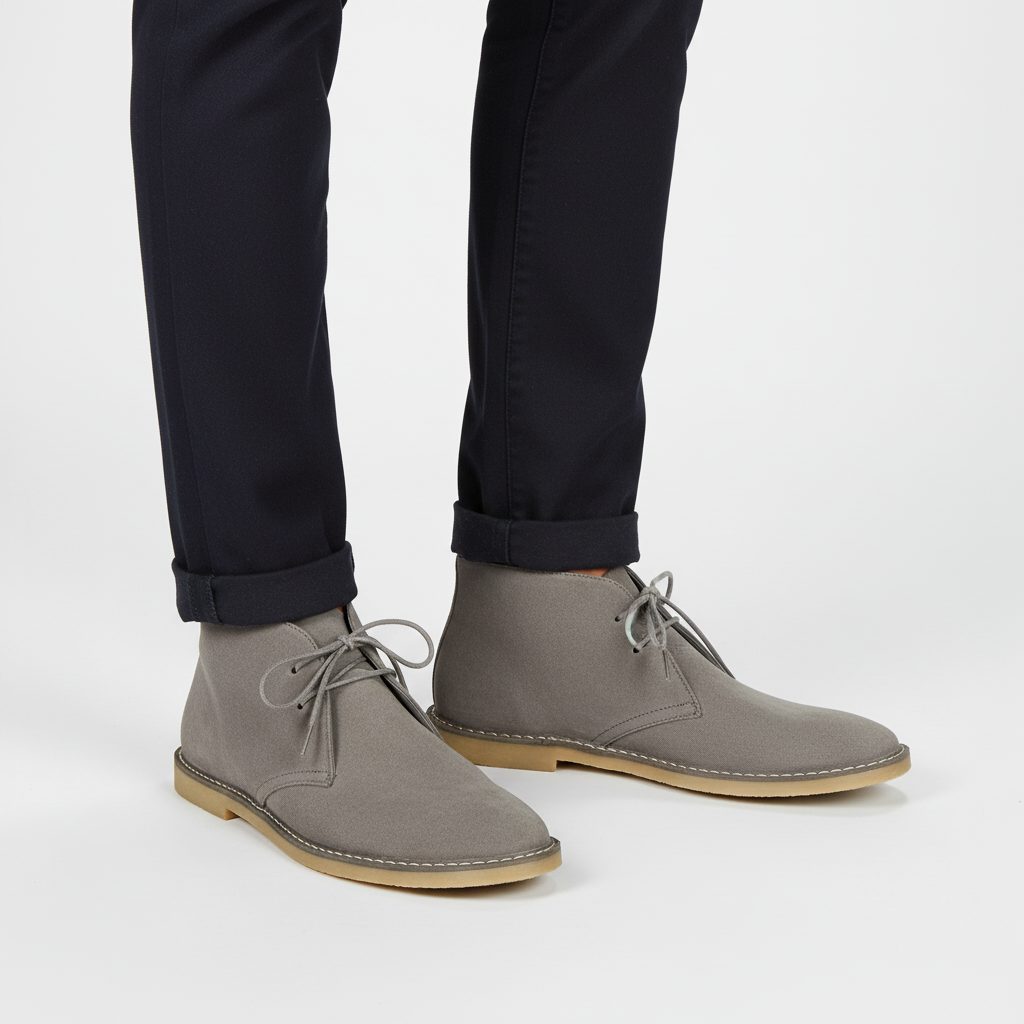 Lace-Up Desert Boots for Men - Gray Suede