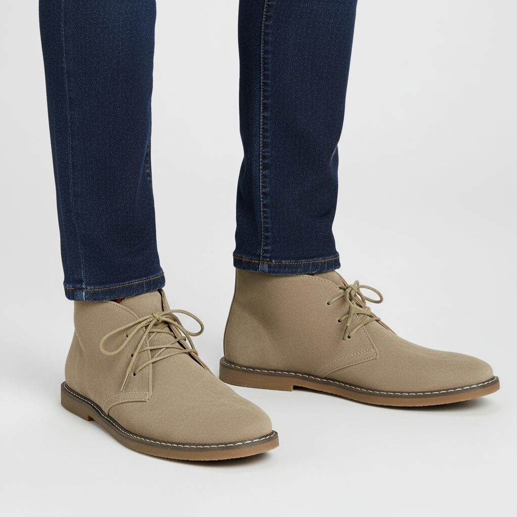Lace-Up Desert Boots for Men - Khaki Suede