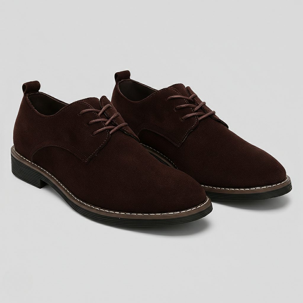Lace-Up Suede Derby Shoes for Men - Coffee