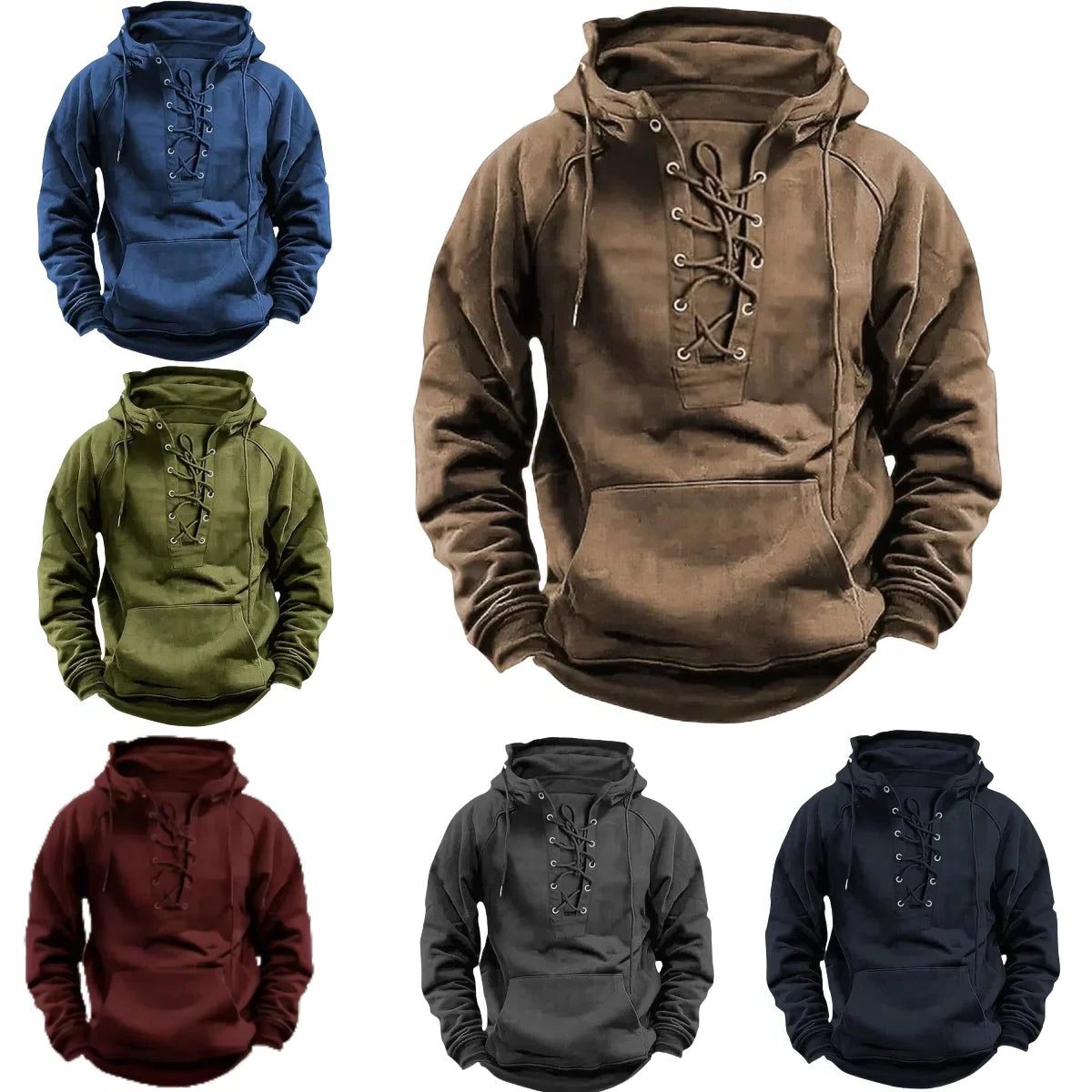 Lace-Up Hoodie Sweatshirt for Men - View 2