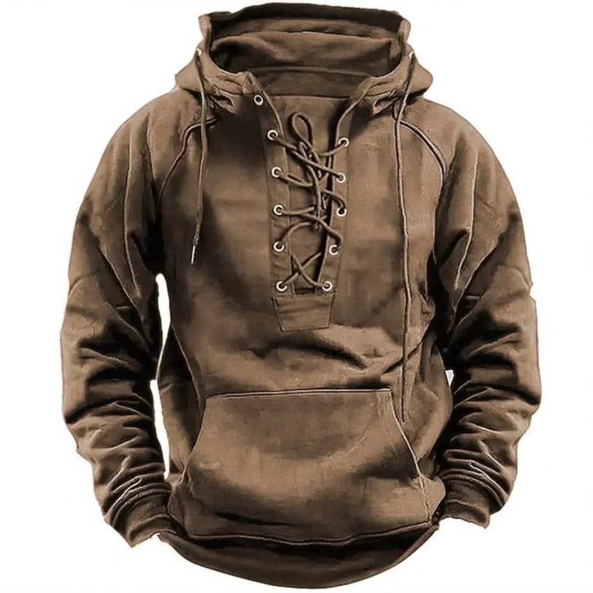 Lace-Up Hoodie Sweatshirt for Men - Khaki