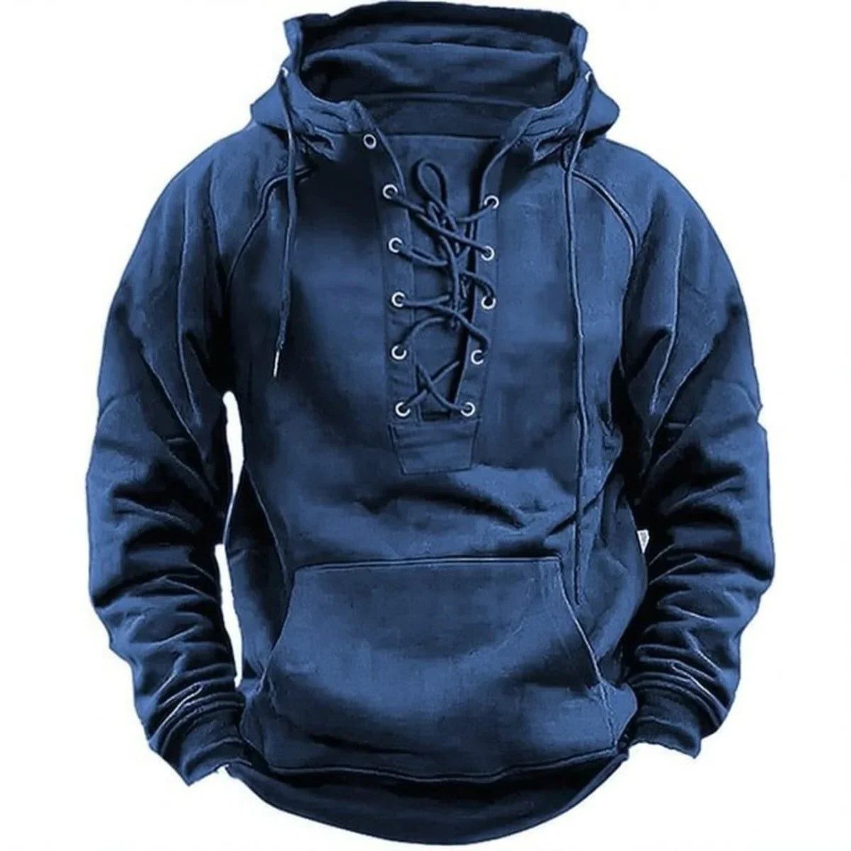 Lace-Up Hoodie Sweatshirt for Men - Blue