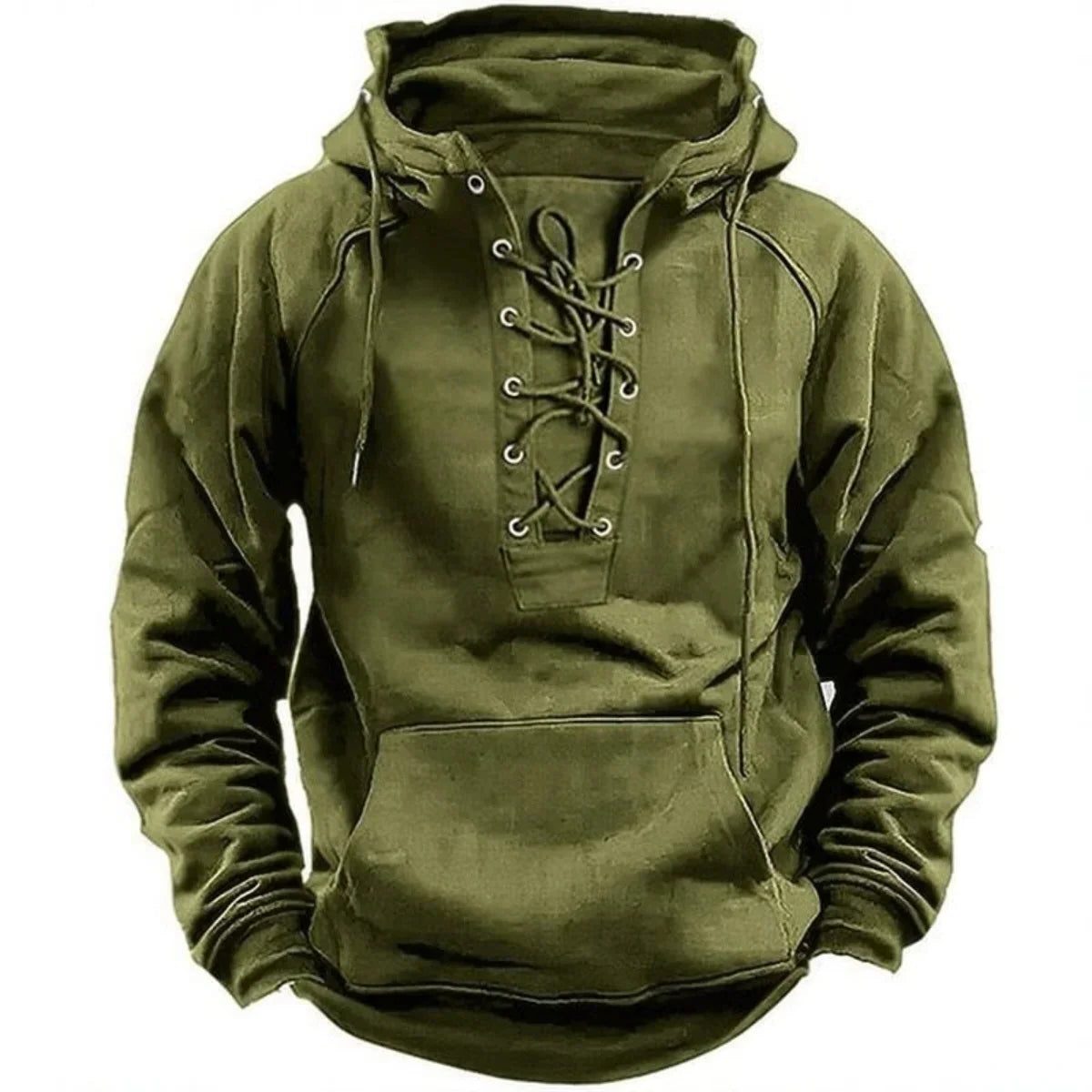 Lace-Up Hoodie Sweatshirt for Men - Green