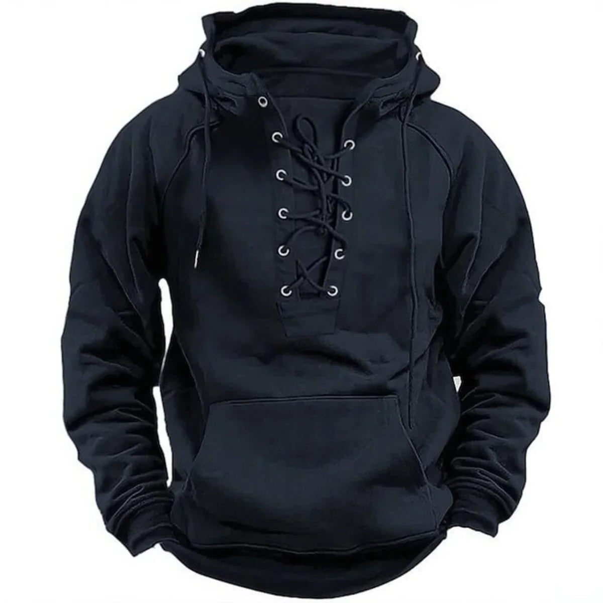 Lace-Up Hoodie Sweatshirt for Men - Black