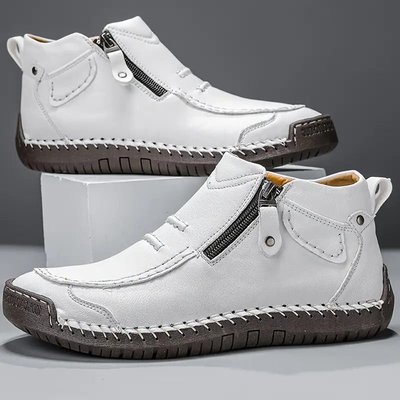 Lace-Up Leather Ankle Boots for Men - White