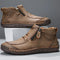 Lace-Up Leather Ankle Boots for Men - Khaki