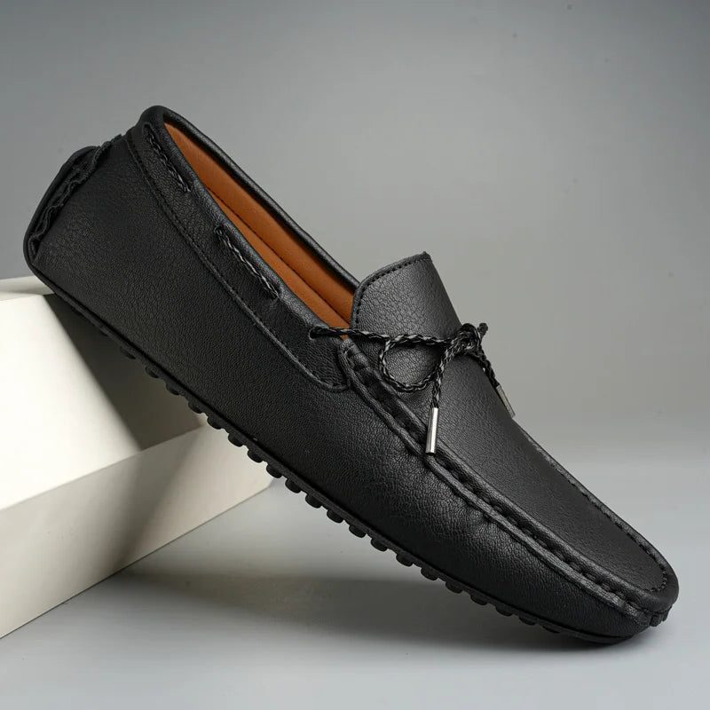 Lace-Up Leather Loafers for Men - Ebony Black