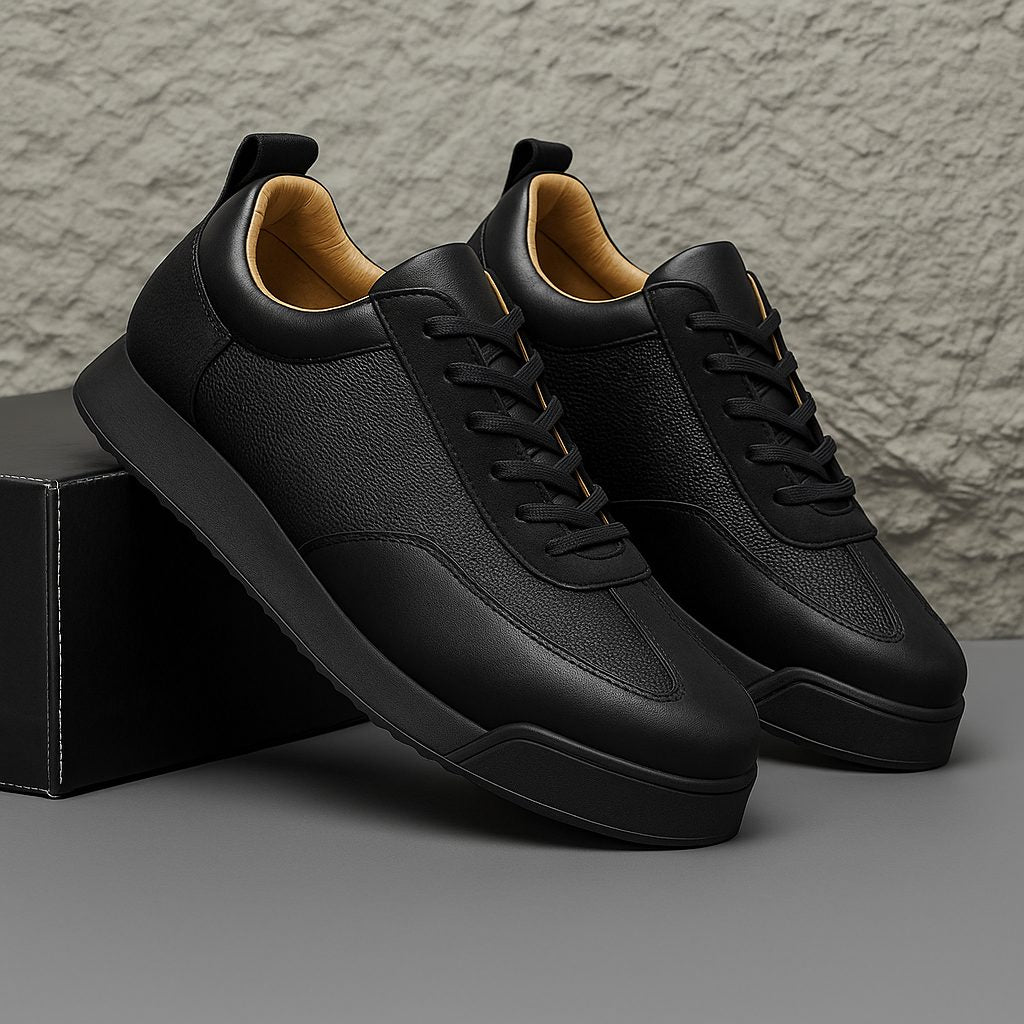 Lace-Up Leather Platform Sneakers for Men - Black