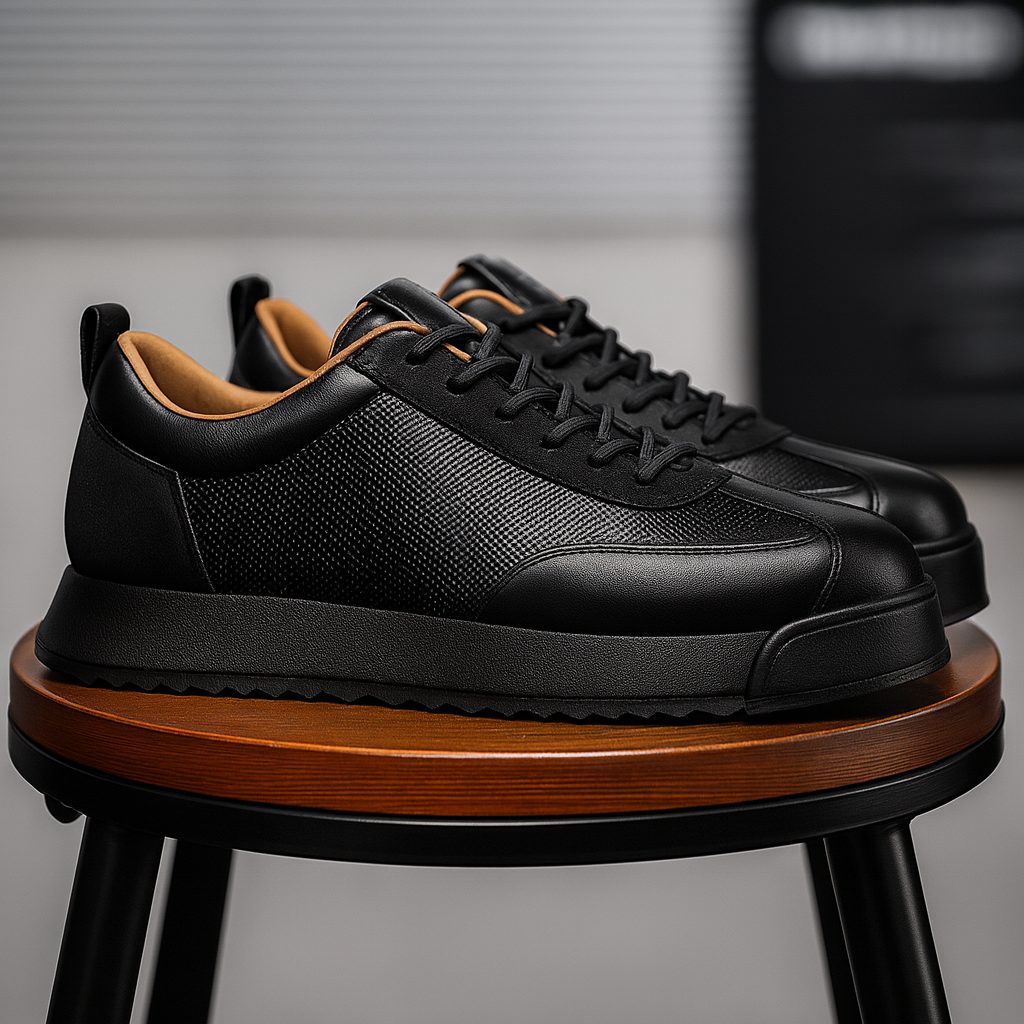 Lace-Up Leather Platform Sneakers for Men - View 7