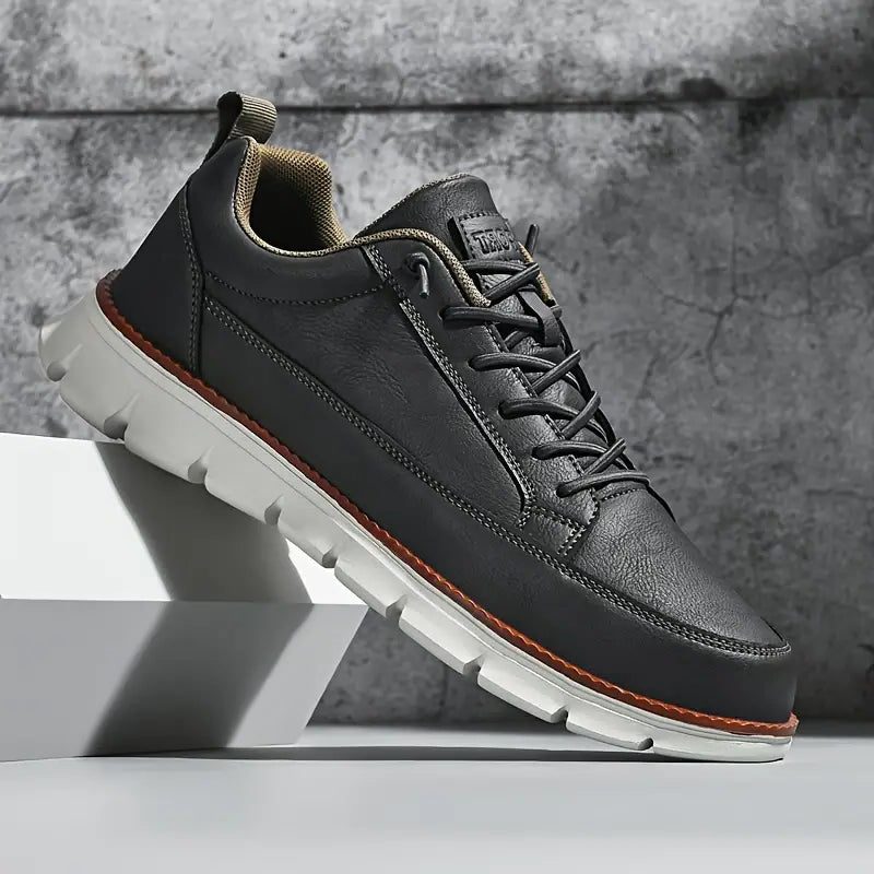 Lace-Up Leather Sneakers for Men - Charcoal