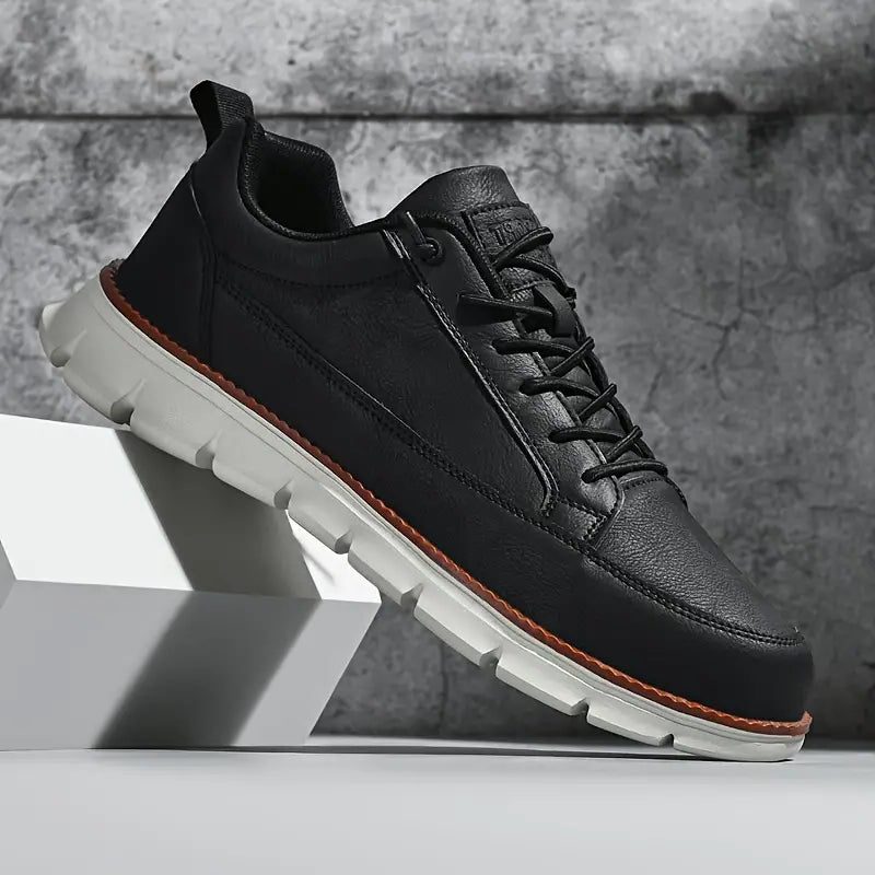 Lace-Up Leather Sneakers for Men - Black