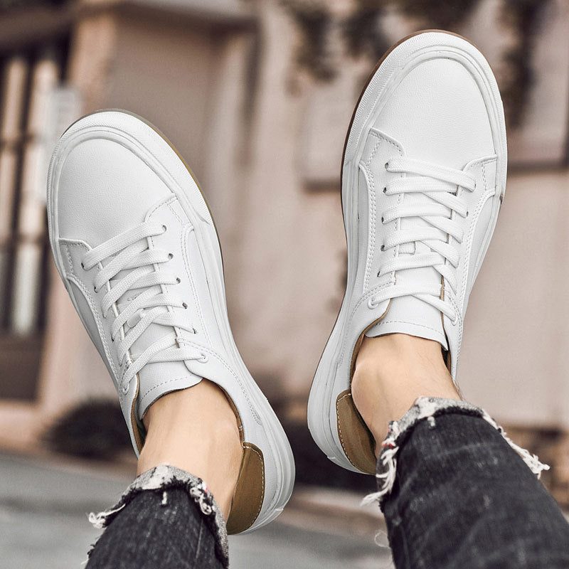 Lace-Up Leather White Sole Sneakers for Men - View 2