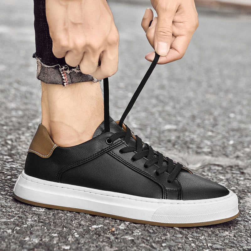 Lace-Up Leather White Sole Sneakers for Men - View 4