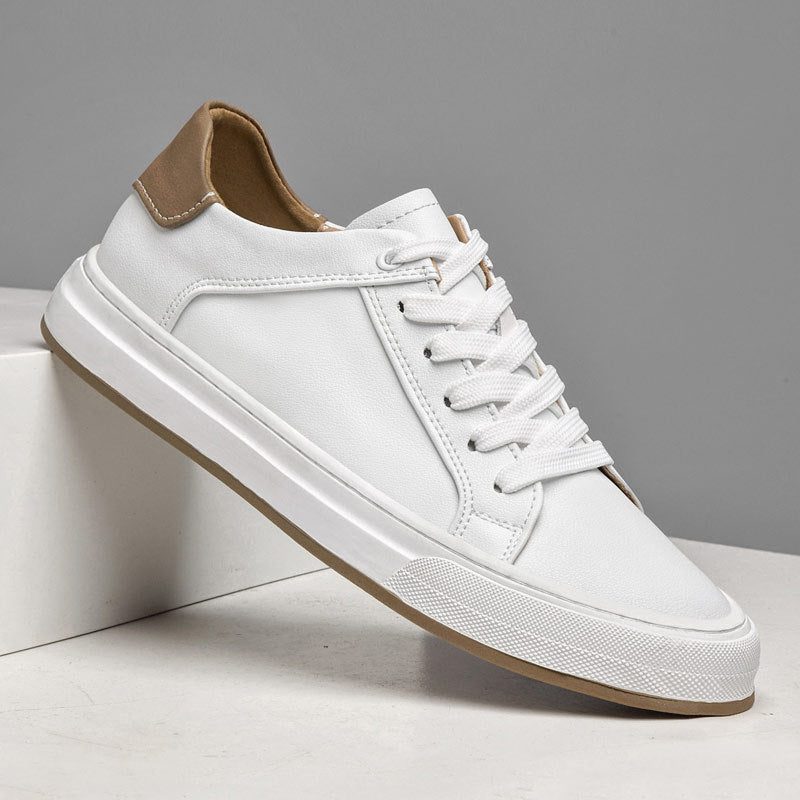 Lace-Up Leather White Sole Sneakers for Men - White
