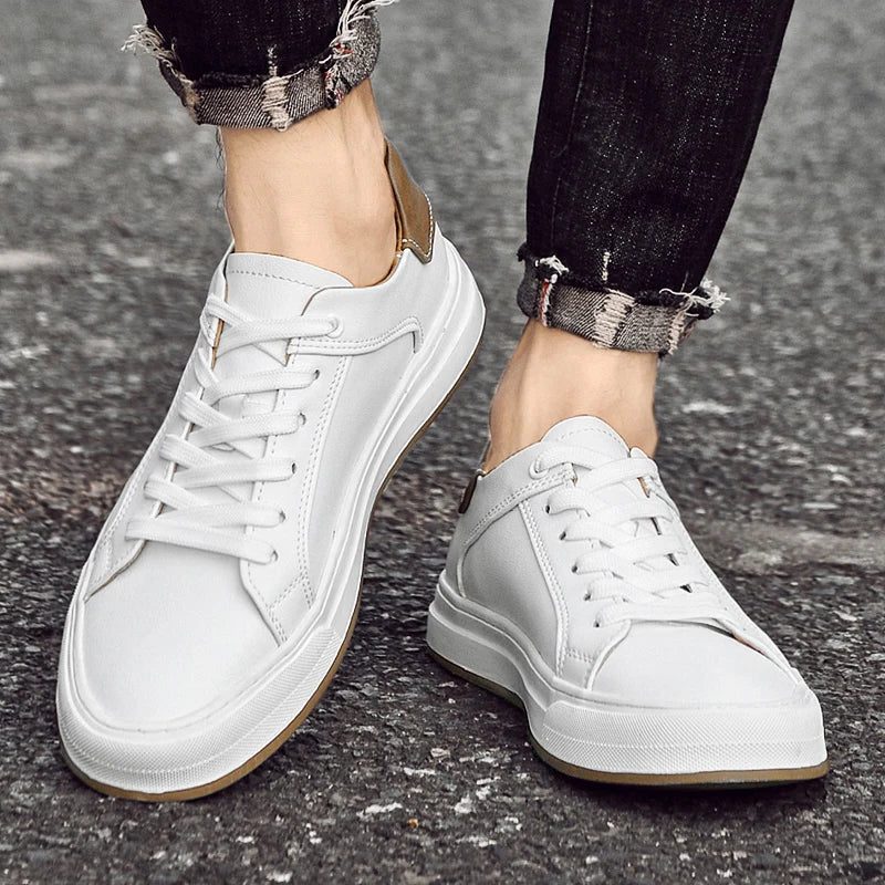 Lace-Up Leather White Sole Sneakers for Men - View 7