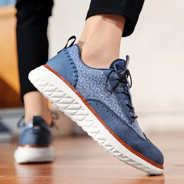 Lace-Up Mesh Leather Sneakers for Men - View 10