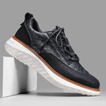 Lace-Up Mesh Leather Sneakers for Men - Black
