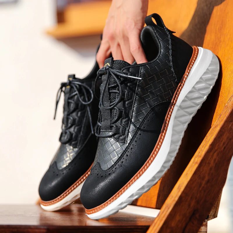 Lace-Up Mesh Leather Sneakers for Men - View 5