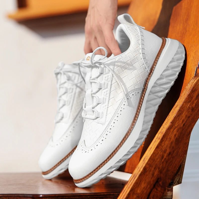 Lace-Up Mesh Leather Sneakers for Men - View 6