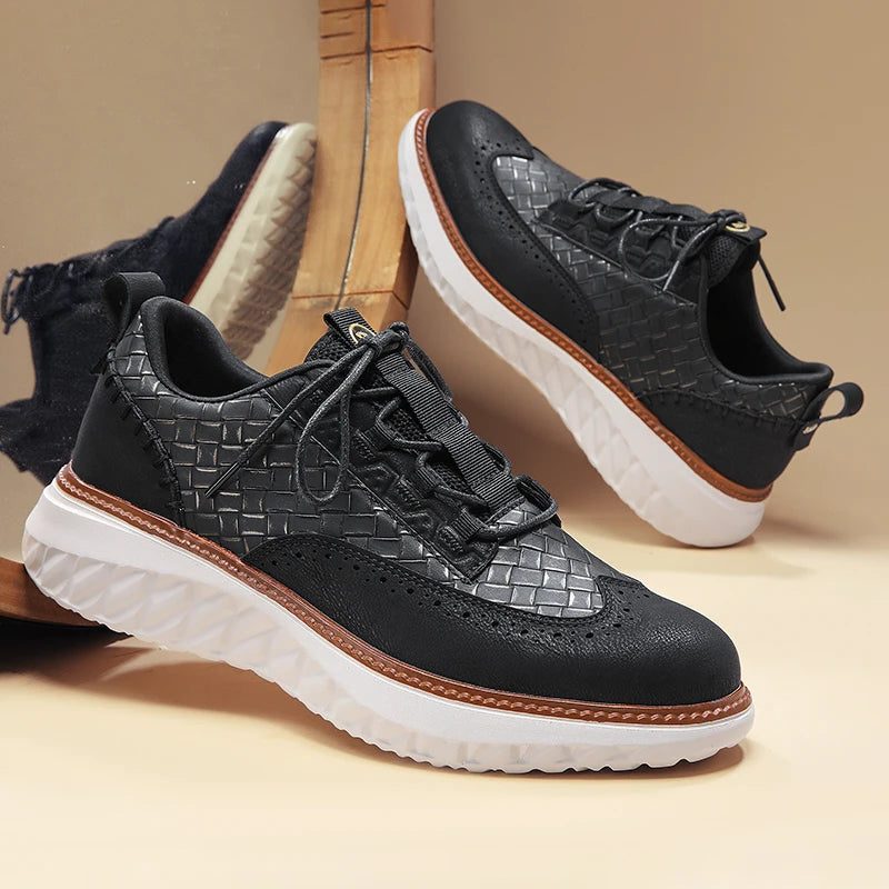 Lace-Up Mesh Leather Sneakers for Men - View 8