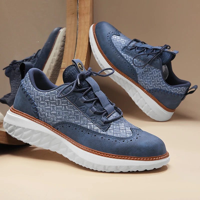 Lace-Up Mesh Leather Sneakers for Men - View 9