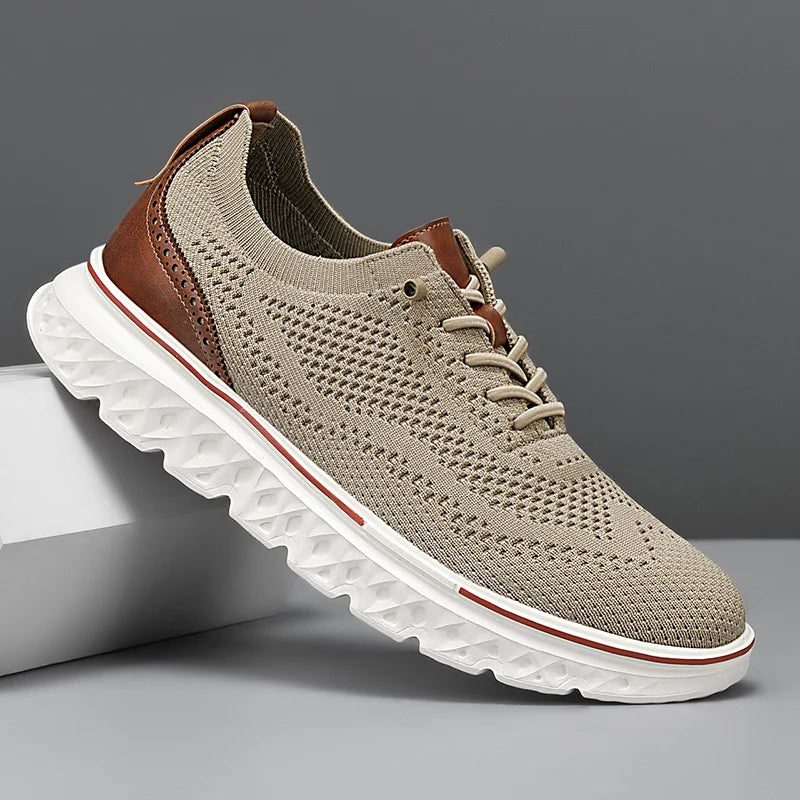 Lace-Up Mesh Performance Sneakers for Men - Khaki