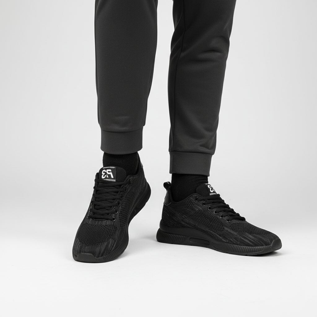 Lace-Up Mesh Sneakers for Men - Black