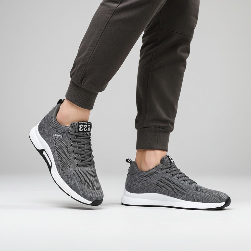 Lace-Up Mesh Sneakers for Men - Gray