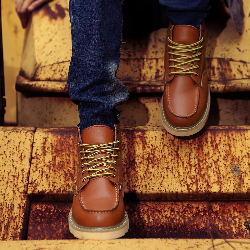 Lace-Up Moc Toe Work Boots for Men