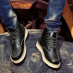 Lace-Up Moc Toe Work Boots for Men - Black