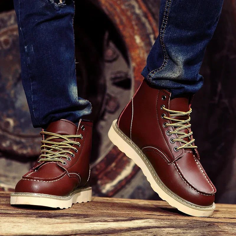 Lace-Up Moc Toe Work Boots for Men - Dark Brown