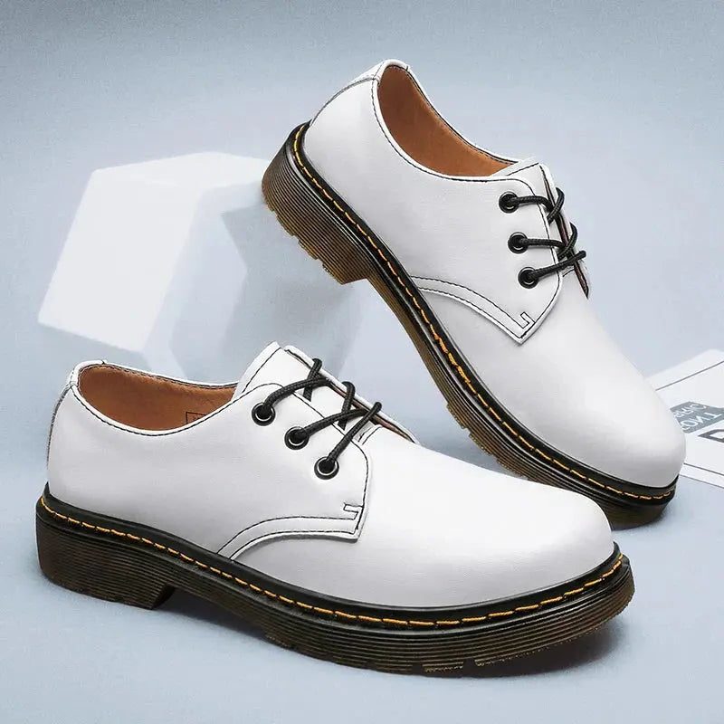 Lace-Up Platform Derby Shoes for Men - White