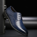 Lace-Up Pointed Toe Derby Shoes for Men - Blue