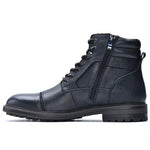 Lace-Up Side Zip Work Boots for Men - Black