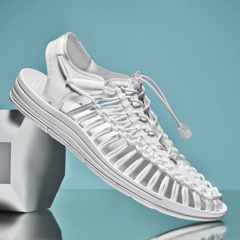 Lace-Up Woven Closed Toe Sandals for Men - White