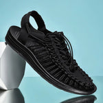 Lace-Up Woven Closed Toe Sandals for Men - Black