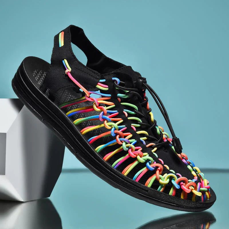Lace-Up Woven Closed Toe Sandals for Men - Multicolor