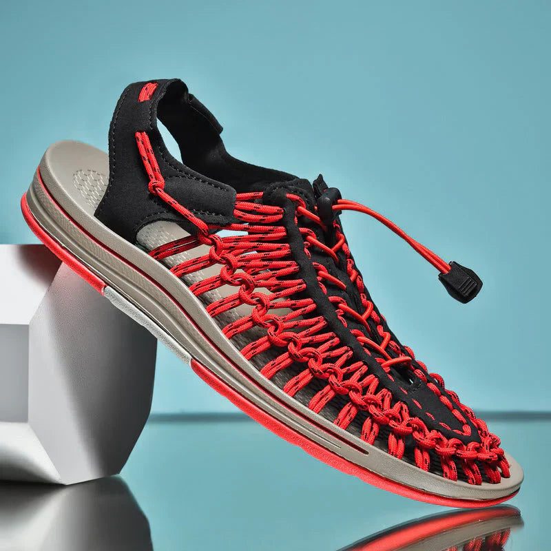 Lace-Up Woven Closed Toe Sandals for Men - Red