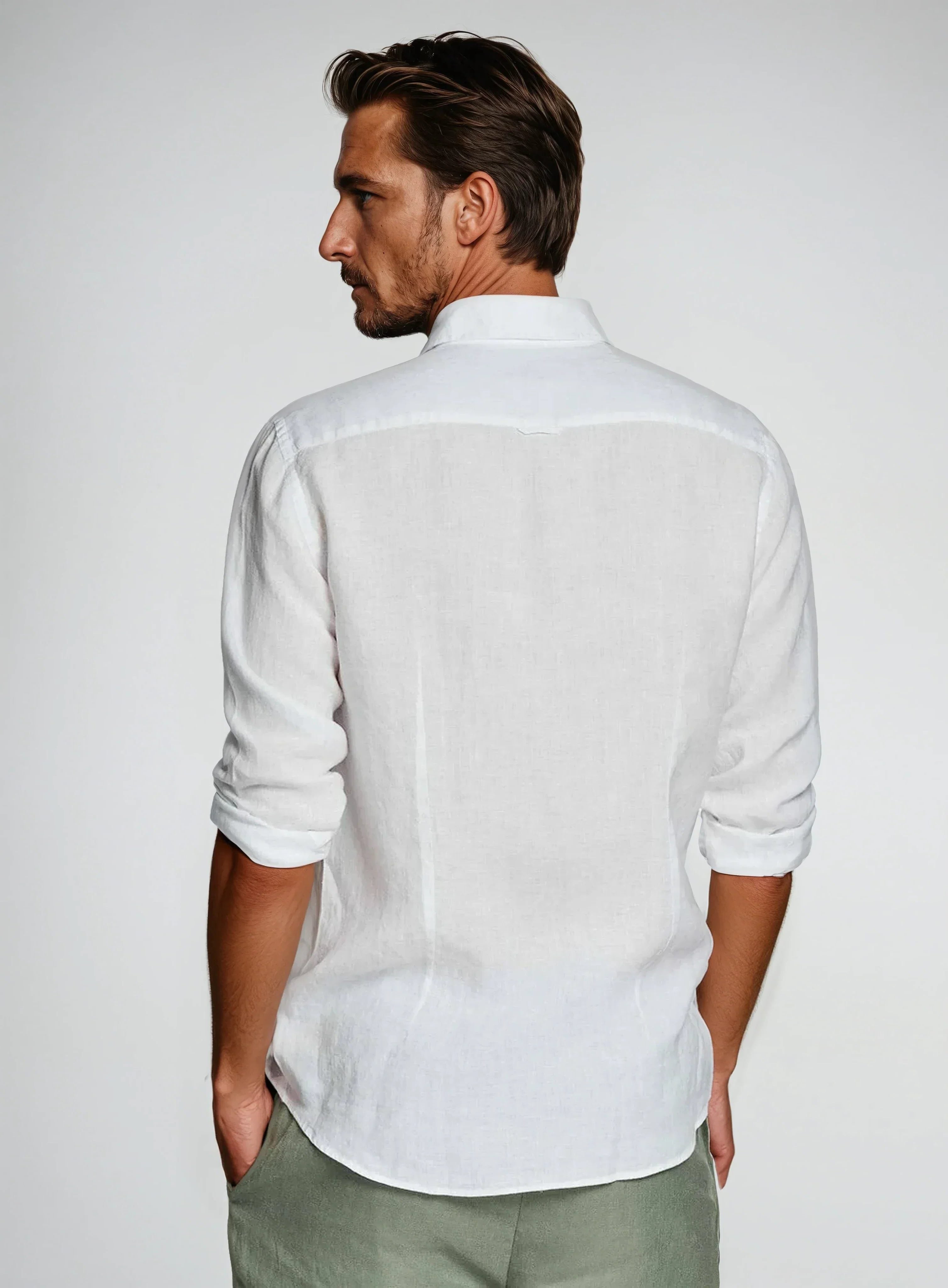 Lapel Collar Linen Long Sleeve Shirt for Men - View 2