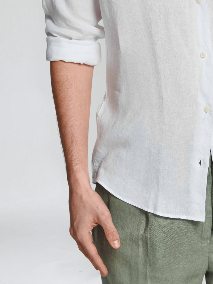 Lapel Collar Linen Long Sleeve Shirt for Men - View 4