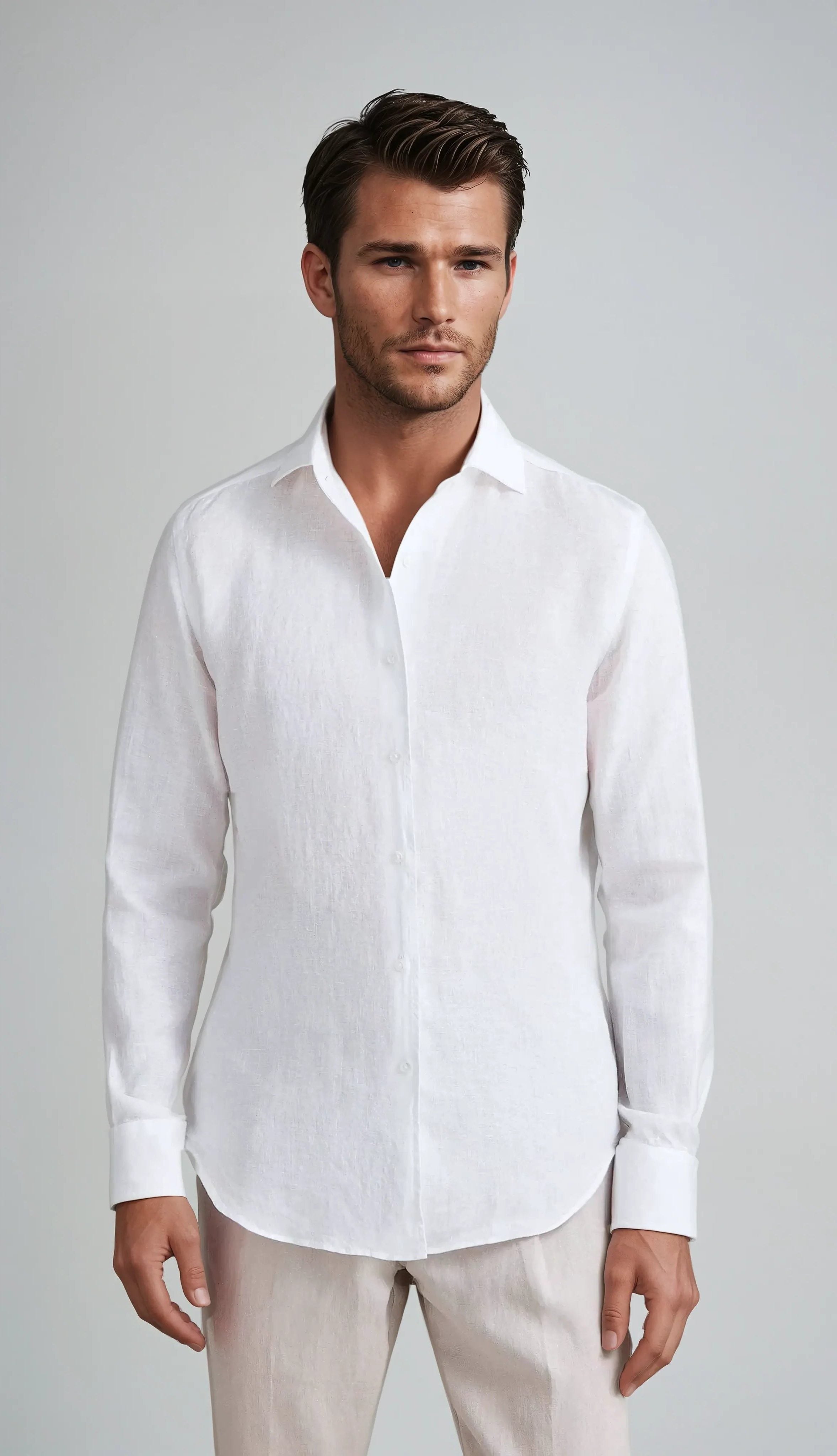 Lapel Collar Linen Long Sleeve Shirt for Men - View 5