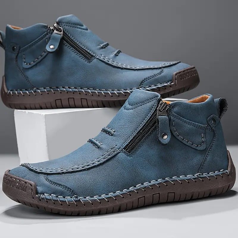 Leather Lace-Up Ankle Boots for Men - Blue