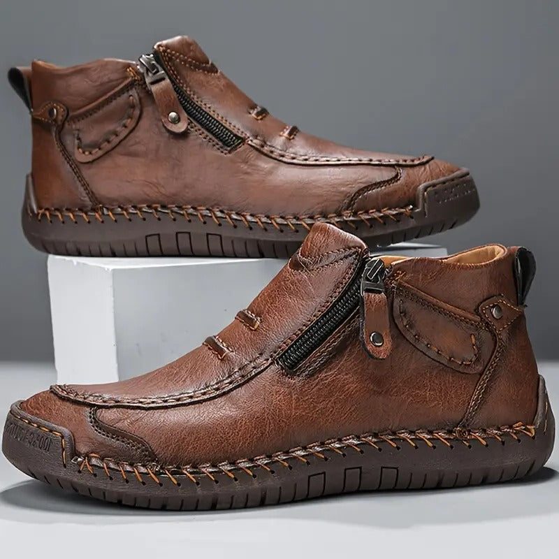 Leather Lace-Up Ankle Boots for Men - Brown