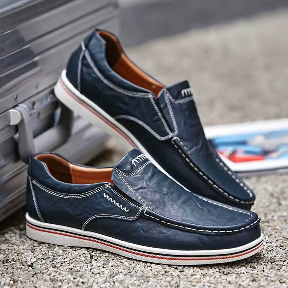 Leather Slip-On Loafer for Men - Navy