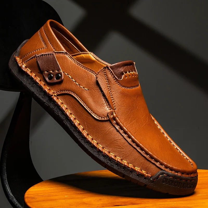 Leather Slip-On Moccasin Loafers for Men - Light Brown