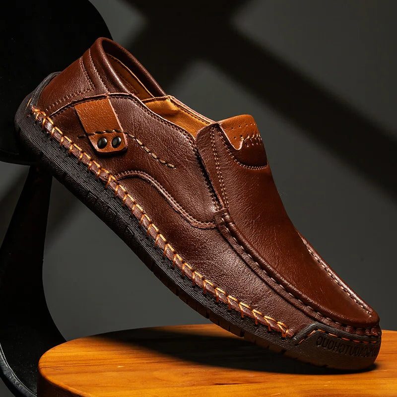 Leather Slip-On Moccasin Loafers for Men - Dark Brown
