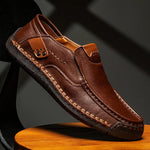 Leather Slip-On Moccasin Loafers for Men - Dark Brown
