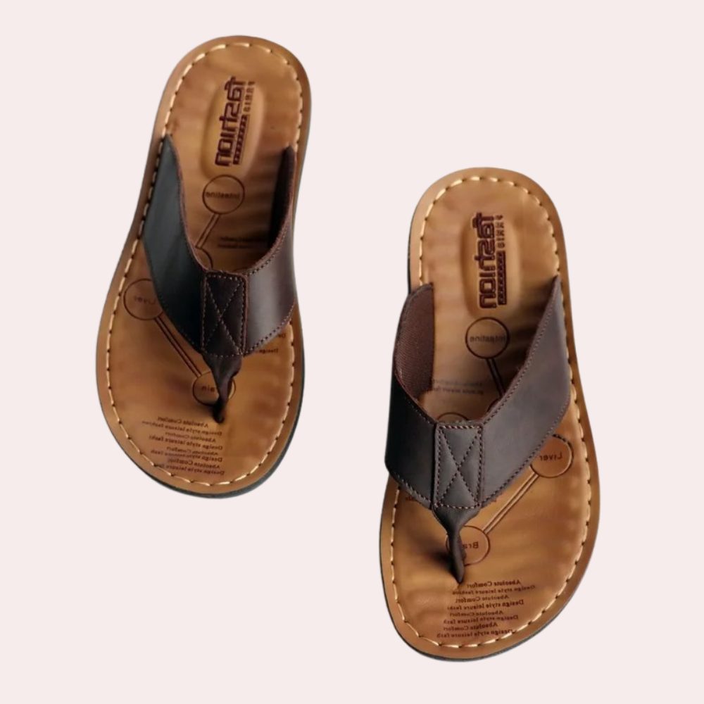 Leather Toe Post Flip Flop Sandals for Men - Brown
