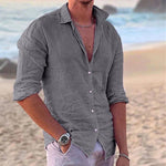 Linen Blend Button-Down Shirt for Men - Gray